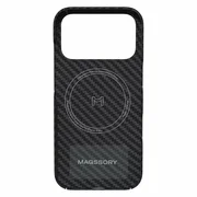 Безрамочный чехол Magssory для iPhone 17 Pro, кевлар, MagSafe, черный